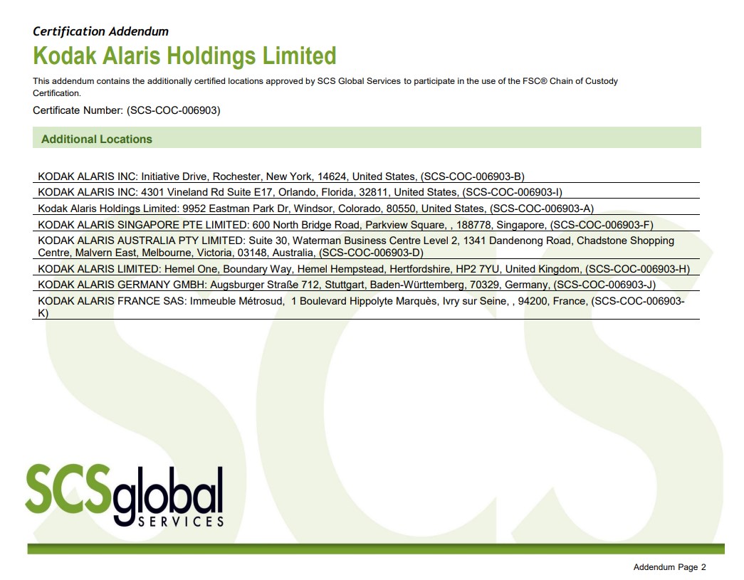 FSC Chain of Custody Certification.  Page 2